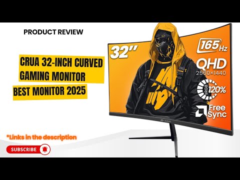 CRUA 32" Curved Gaming Monitor, 2K QHD 2560x1440, 144Hz/165Hz VA Display, 1800R Screen, 120% sRGB, AMD FreeSync, Low Blue Light, HDMI& DP, Wall Mountable PC Monitor for Gaming, Streaming & Work- Black video review thumbnail
