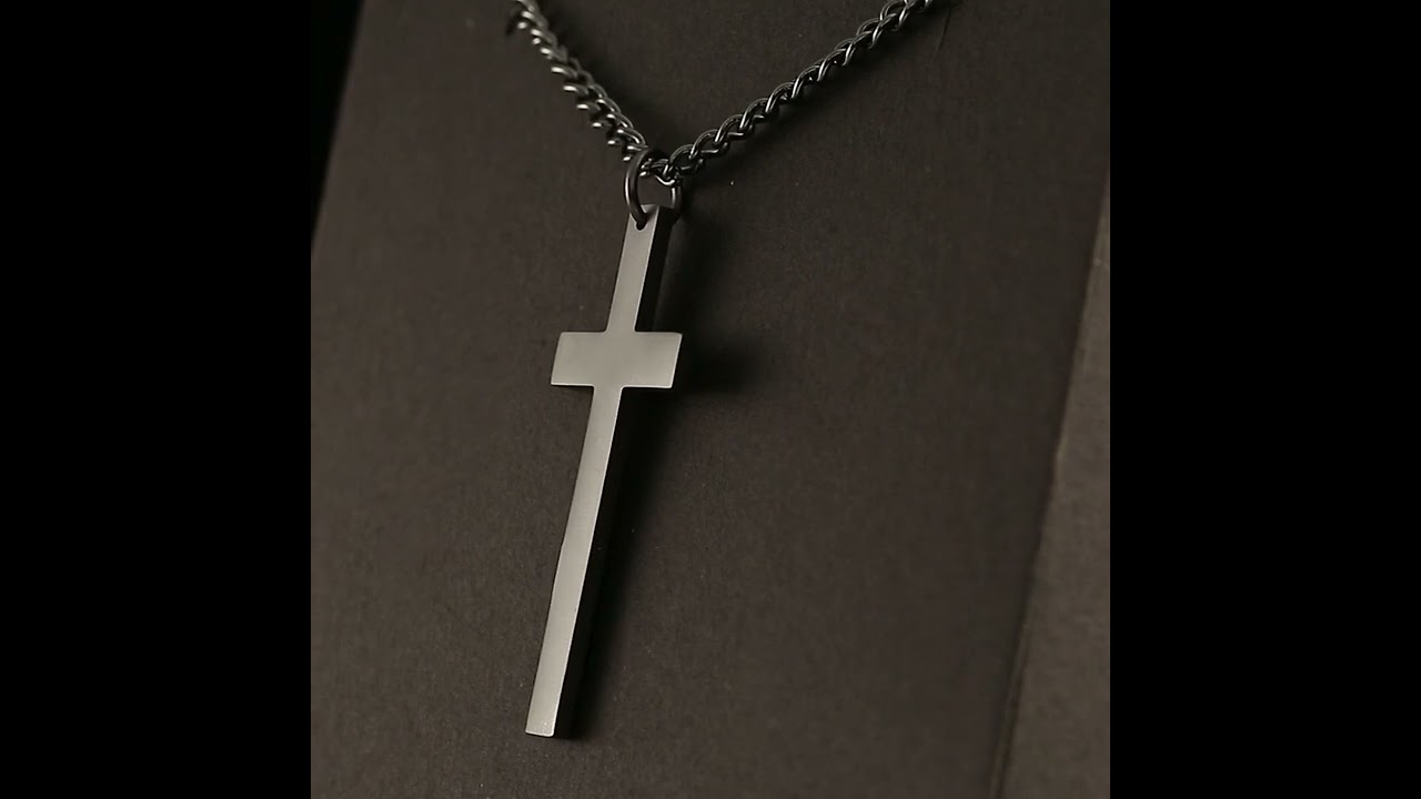 Gun Metal Black Sacred Cross Necklace