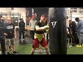 CALEB PLANT THROWING BODY HOOKS GRINDING ON THE HEAVY BAG AHEAD OF TITLE DEFENSE