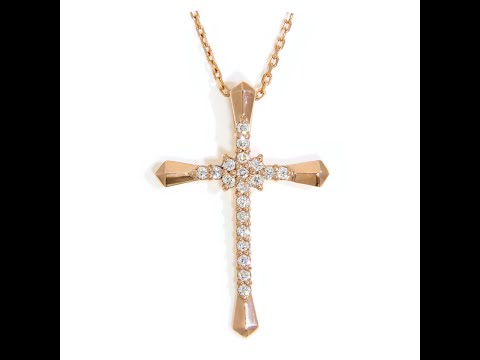 Pandantiv Aur Roz 14k Cruce Ortodoxa Diamante Naturale - Protectie si Rafinament
