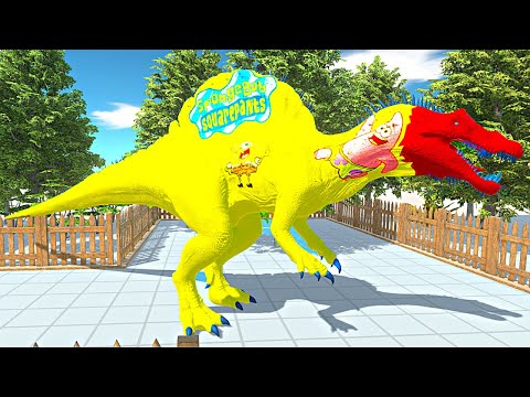 💛 SPONGEBOB SPINOSAURUS JUNGLE DEATH RUN !! -Animal Revolt Battle Simulator ⚡️