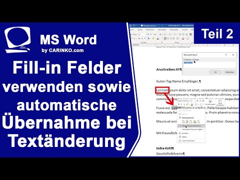 In MS Word Fill-in Felder verwenden sowie Textänderungen automatisch übernehmen Teil 2 - carinko.com