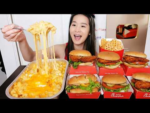 Eating Chick-Fil-A with Mac N' Cheese! Satisfying Big Bites Mukbang | ASMR Eating Show
