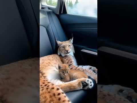 Рысь запрыгнула прямо в окно машины спасаясь от пожара