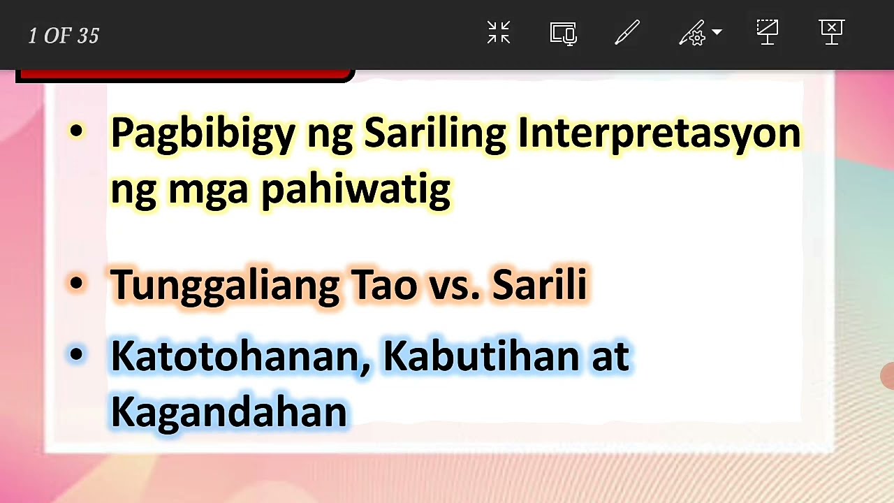 Putar video Tunggaliang Tao vs Sarili- Kagandahan Katotohanan at Kabutihan- kahulugan ng Pahiwatig sekarang Tunggaliang Tao vs Sarili- Kagandahan Katotohanan at Kabutihan- kahulugan ng Pahiwatig