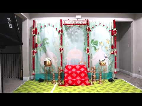 Red and white traditional backdrop | Solawood garland| Customized backdrop | Decor | Sowji's Kitchen
