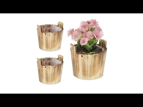 Holz Blumentopf im 3er Set Braun - Holzwerkstoff - 14 x 12 x 13 cm