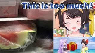 Okayu gave Subaru a watermelon that's way too big, her fridge is now full [hololive/ENG Subs]