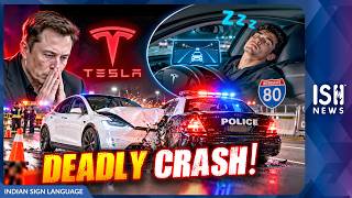 Driver Falls asleep, crashes his Tesla into police car!