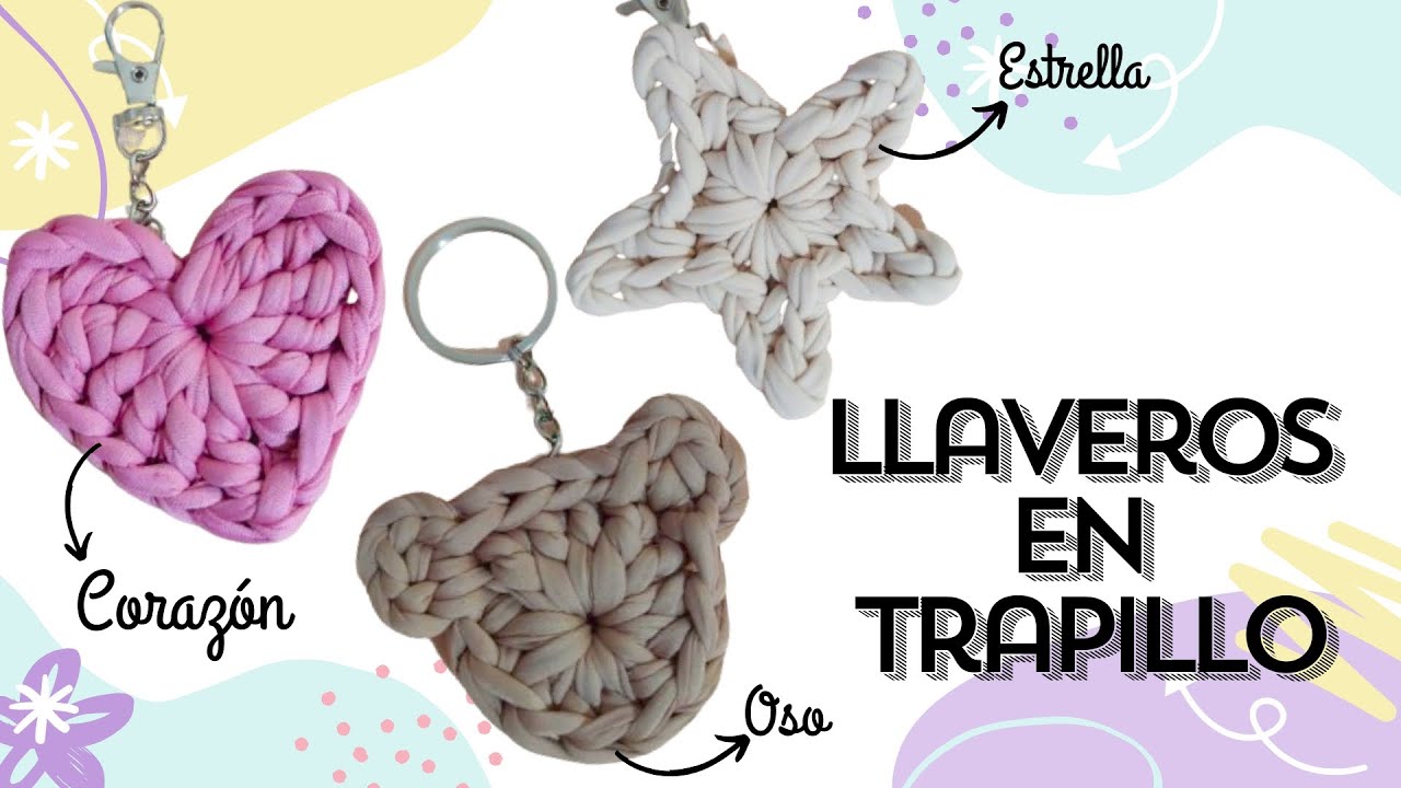 Llaveros en TRAPILLO ❤️⭐🐻 CORAZÓN ESTRELLA Y OSO 🧶 Tutorial crochet