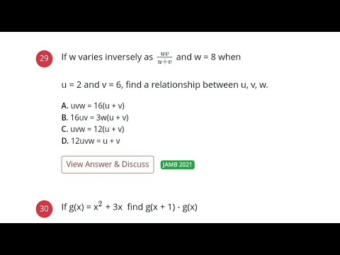 2021 JAMB Question 29 | Inverse Variation