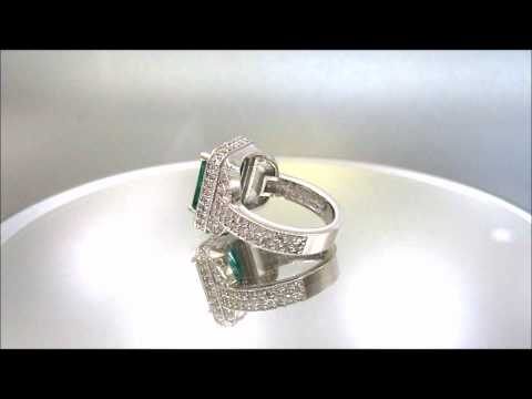 14K WHITE GOLD GREEN EMERALD AND ROUND DIAMOND RING 4.00CTW - KNR INC - 284