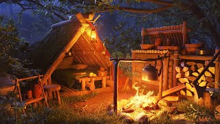 Campfire Ambience in the Forest at Night | 4K Relaxing Nature Sounds