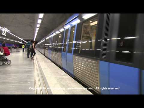 SL Tunnelbana tåg / Metro trains at Bagarmossen station, Stockholm, Sweden