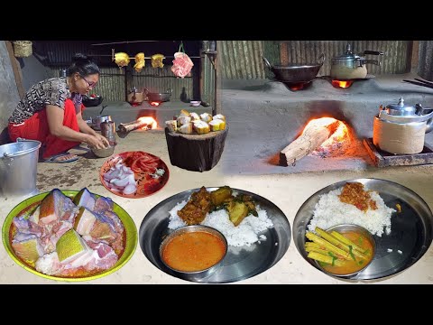 Village Food/ Cooking Pork Curry Dal With Rice In Simple Nepali Style/Pig Meat/Nepali Village Life