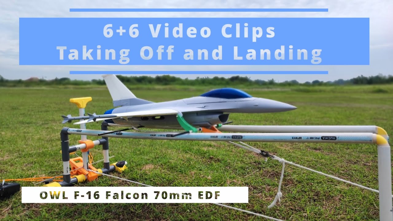 3D Printed RC Plane - OWL F 16 Falcon 70mm EDF - 6+6 Video Clips - Taking off and Landing.