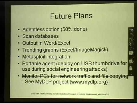 ShmooCon 2011: Stealing Sensitive Data from Thousands of Systems Simultaneously with OpenDLP