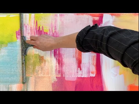 Intuitive Abstract acrylic techniques - squeegee technique - canvas