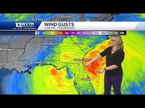 Gusty winds in central Alabama tracking Nicole