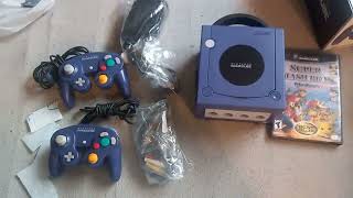 Nintendo Gamecube Purple Indigo Unboxing controllers and Super Smash Bros Melee