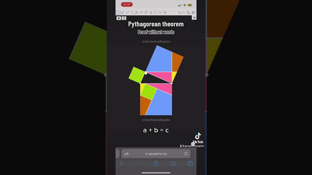 Pythagorean theorem | #aprendiendogeogebra #geogebra #geogebrabogota #maths #math #mathematics