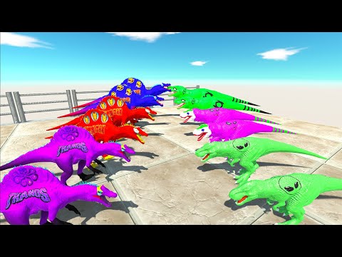 THANOS, THOR, IRON MAN SPINOSAURUS SPEED RACE CHAMPIONS SLIDE - Animal Revolt Battle Simulator