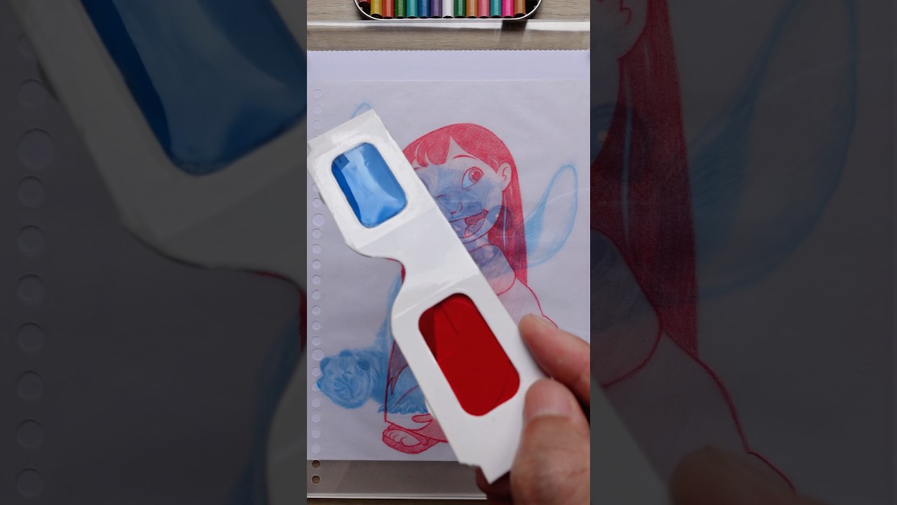 Cartoon Lilo vs Real Stitch!♥️💙 #drawing #art #3dglasses #disney