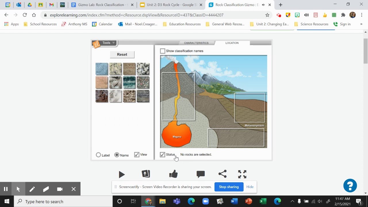 Gizmo Lab: Rock Classification Directions