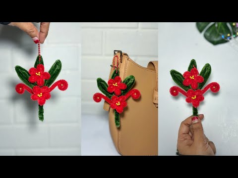 Beautiful Flower Keychain With Pipe cleaner -Fuzzy Wire Keychain Making At Home