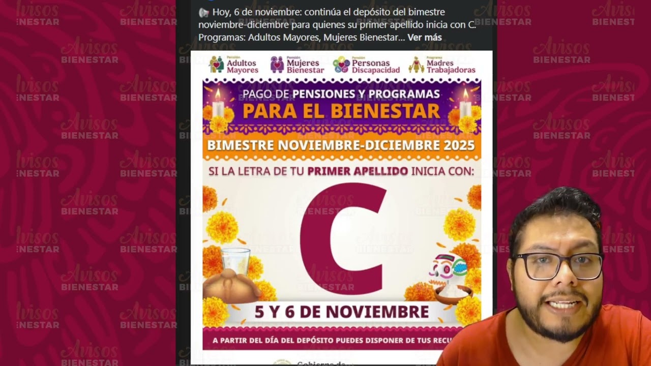 continúa el depósito del bimestre noviembre-diciembre para quienes su primer apellido inicia con C