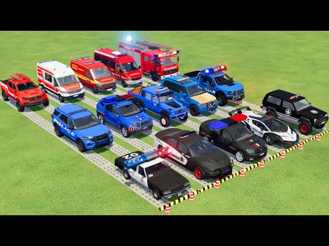 TRANSPORTING POLICE CARS, AMBULANCE, FIRE TRUCK, COLORFUL CARS WITH TRUCK  -FARMING SIMULATOR 22!