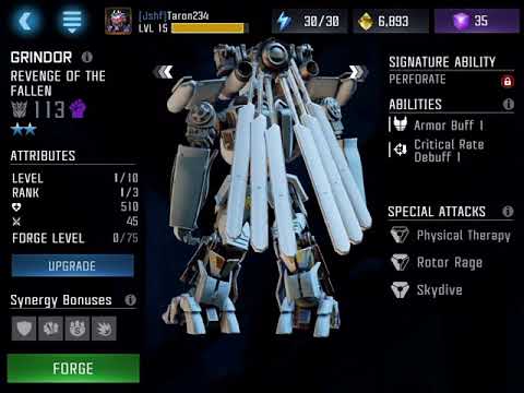 Transformers forged to fight 2 Grindor: Special Attacks, Abilities and Synergy Bonuses
