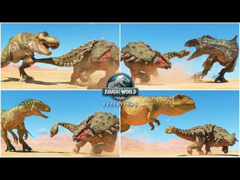 ANKYLOSAURUS TAIL CLUB KILL ANIMATIONS VS ALL DINOSAURS IN JURASSIC WORLD EVOLUTION 3