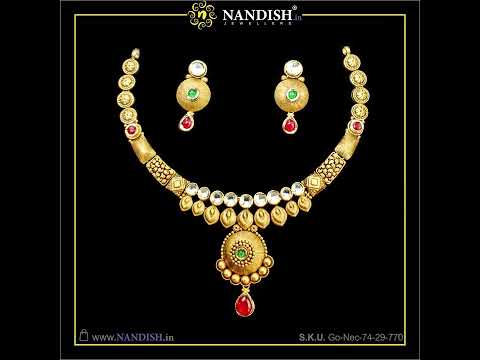 Antique Gold Short Necklace Designs Light Weight | Short Necklace For Bridal | Nandish Jewellers #4