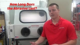 How long does the abrasive last in a wet blast machine?