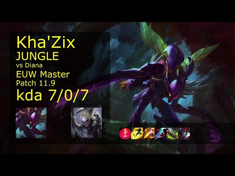Kha'Zix vs Diana Jungle - EUW Master 7/0/7 Patch 11.9 Gameplay