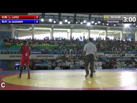 Repechage   Freestyle Wrestling 74 kg   M GAIDAROV BLR vs L LOPEZ CUB   Tashkent 2014
