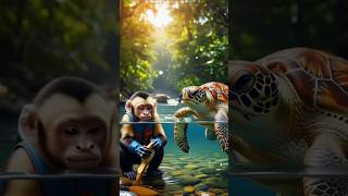 Monkey and Turtle are cleaning the dirty river #shorts