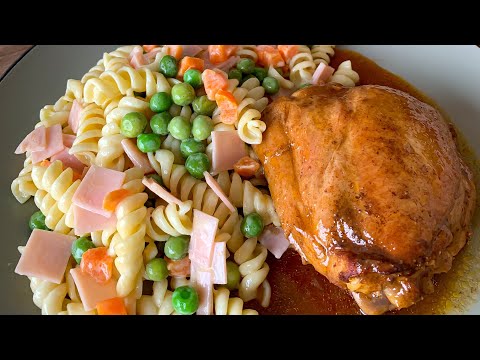 Receta de pollo a la olla con ensalada de fideos