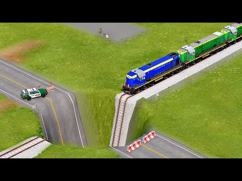 Trains vs Giant Pit vs Cars – BeamNG.Drive