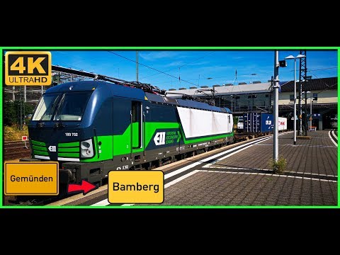 【4K】 Führerstandsmitfahrt Gemünden am Main BF nach Bamberg BF über Schweinfurt,Haßfurt,Zeil,
