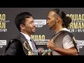 MANNY PACQUIAO LAUGHS IN KEITH THURMAN'S FACE DURING SECOND FACE OFF IN NEW YORK