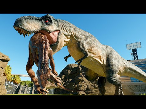 2 T-REX vs ALL DINOSAURS - Battle in San Diego Arena - Jurassic World Evolution 3