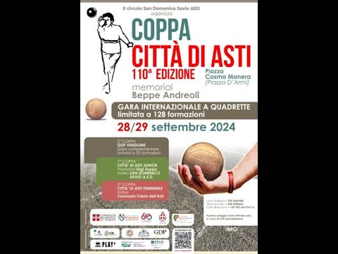 Bocce : Programma Quarti di Finale Coppa Città di Asti 2024