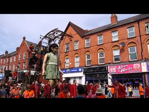 Little Girl Giant walking down Prescot Road at Liverpool's Giant Spectacular 2014