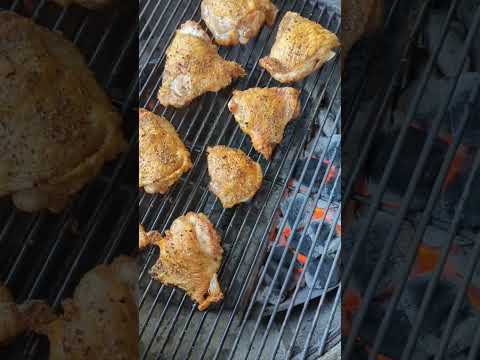 , title : 'Crispy Skin Grilled Chicken Thighs on a Weber Kettle #bbq #weber #chicken #grill #meat'