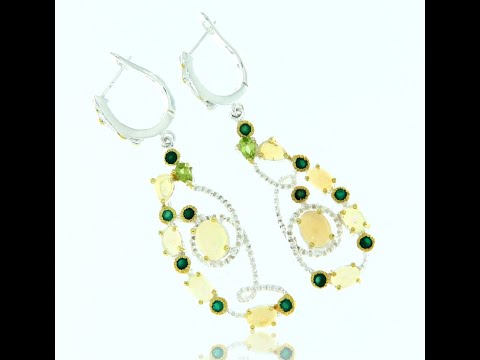 Cercei Argint 925 accente aurite Opal Crom diopsid Peridot Naturale - Spectaculosi si Rafinati