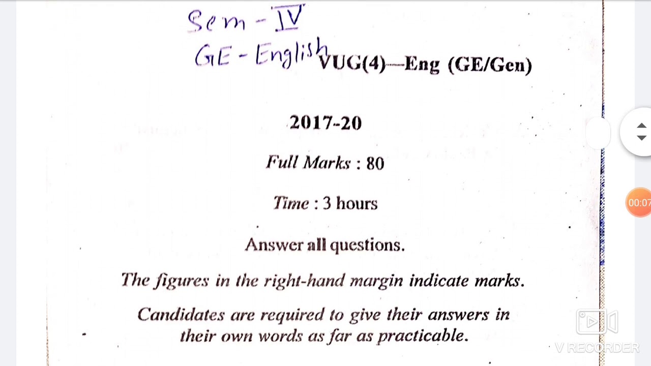 BA English GE sem 4 general elective vbu previous years question papers | 2017-20 |