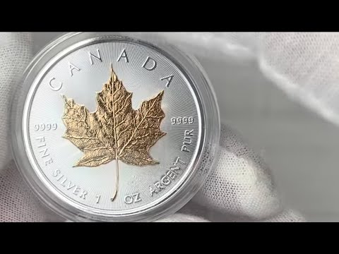 2023 1 oz Canadian Gilded Maple Leaf, $5 CAD, .9999 Silver BU Coin