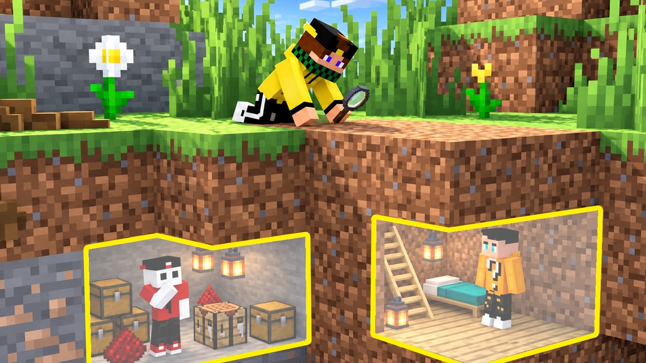COSTRUISCI LA BASE PIÙ SEGRETA MINUSCOLA 1vs1vs1 per VINCERE SU MINECRAFT  - ACQUA FUOCHINO FUOCO